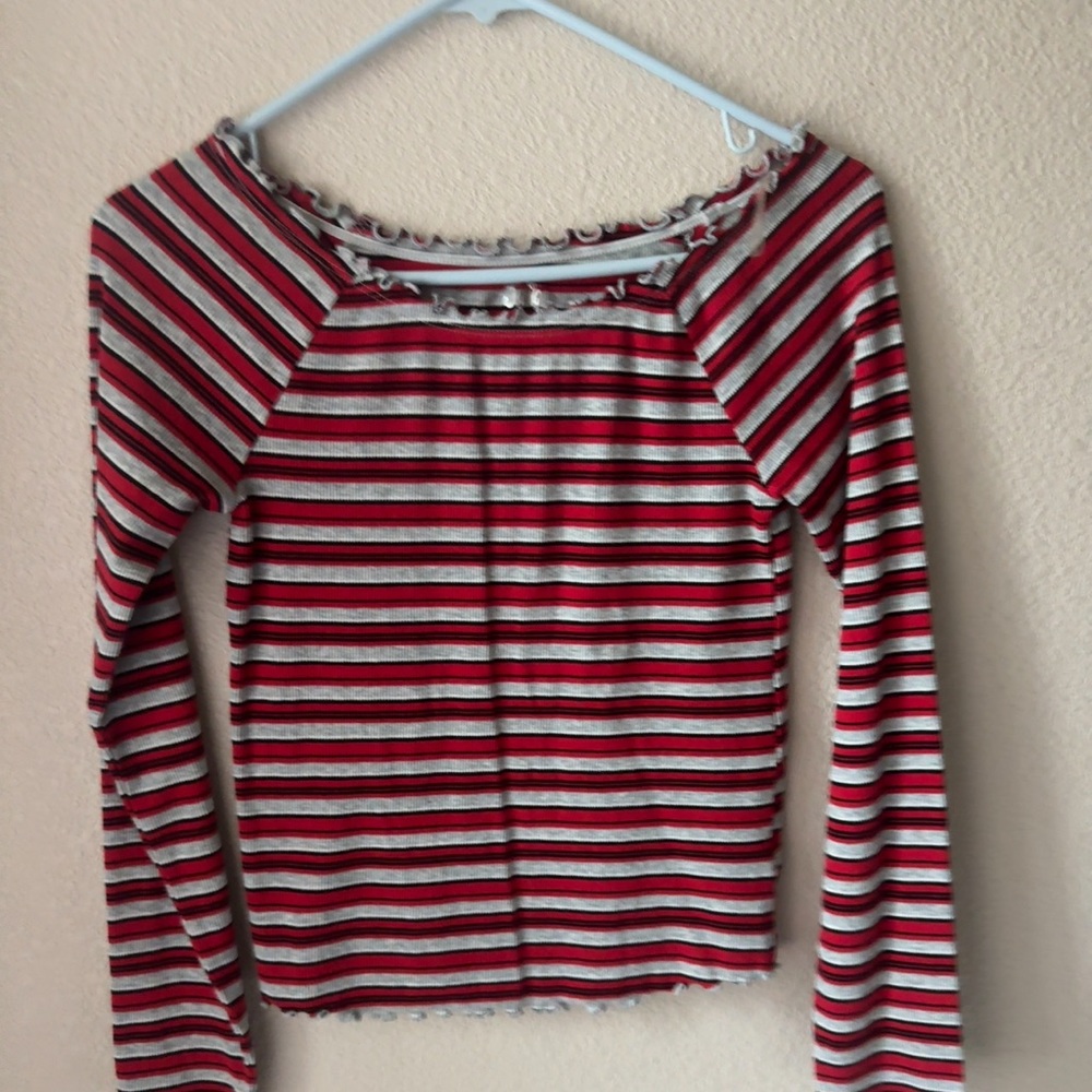 Justice Red and Gray Striped Top